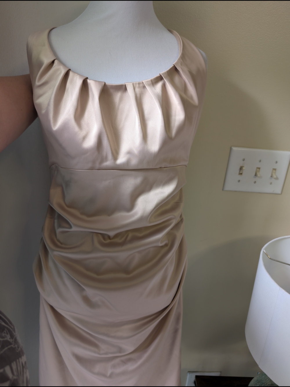 Suzi Chin for Maggy Boutique Satin Midi Dress in Champagne Beige